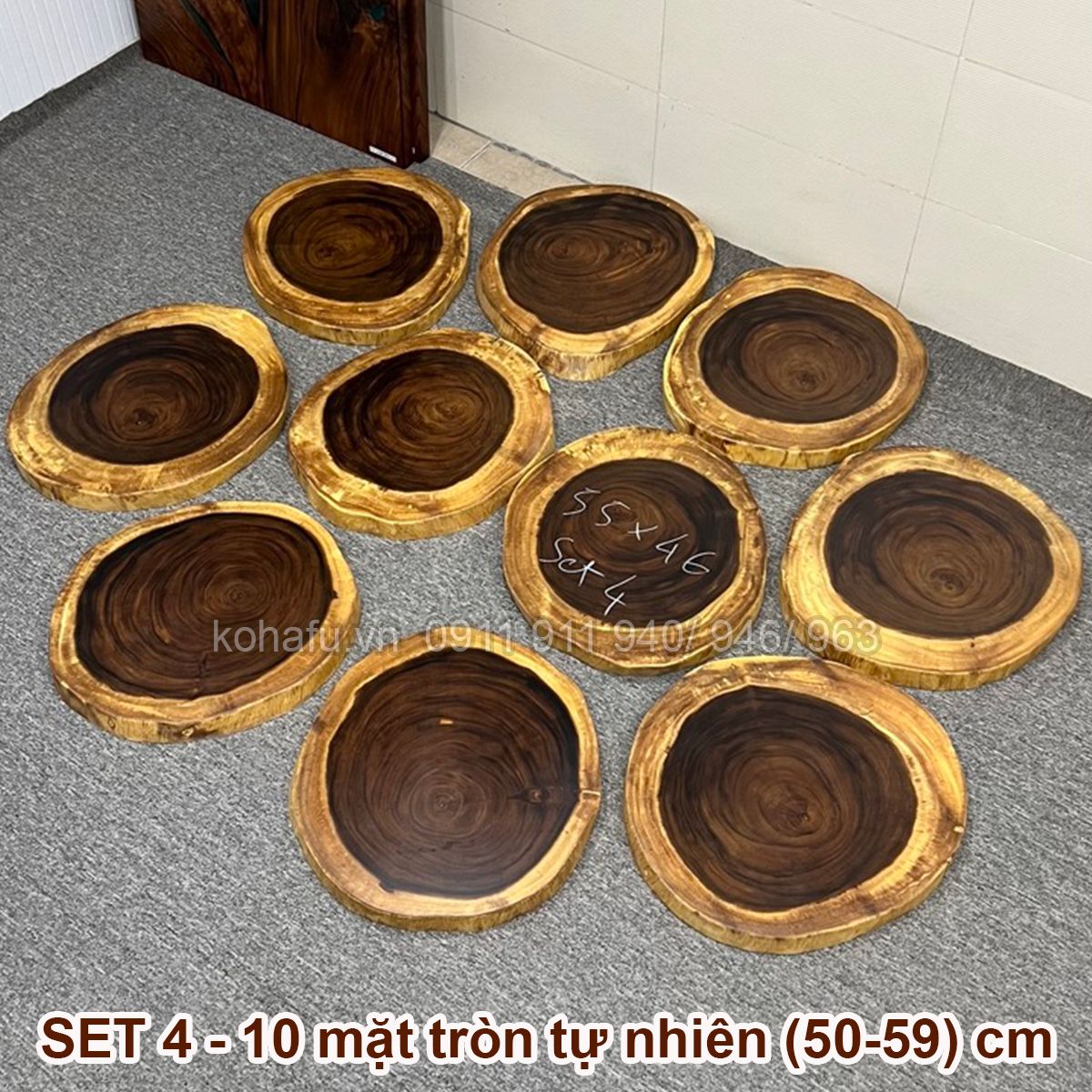 COMBO 10 MẶT BÀN TRÒN TỰ NHIÊN GỖ ME TÂY 50-59CM