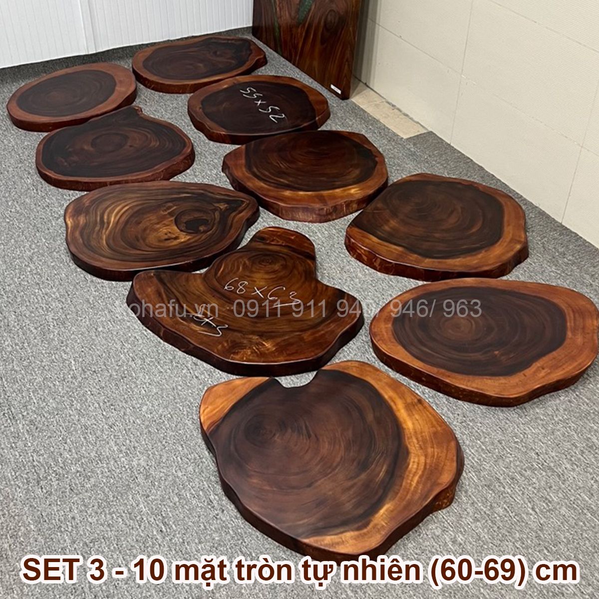 COMBO 10 MẶT BÀN TRÒN TỰ NHIÊN GỖ ME TÂY 60-69CM