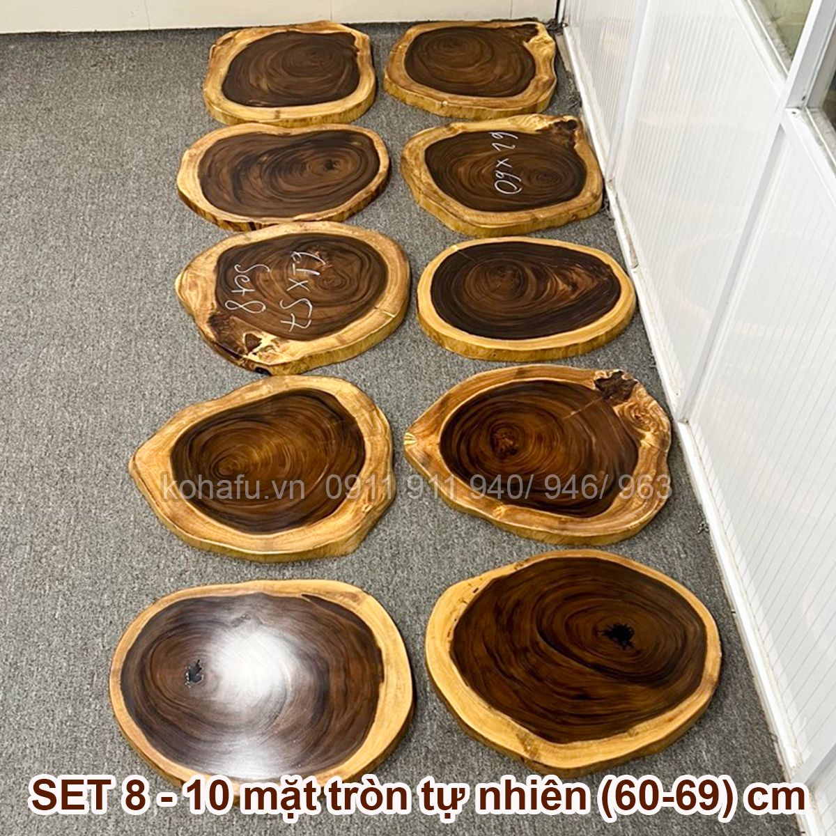 COMBO 10 MẶT BÀN TRÒN TỰ NHIÊN GỖ ME TÂY 60-69CM