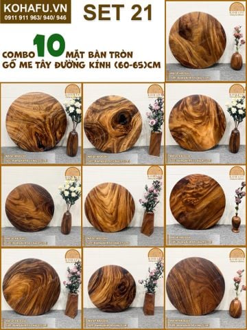 COMBO 10 MẶT BÀN TRÒN CAFE GỖ ME TÂY (60-65)CM - SET 21