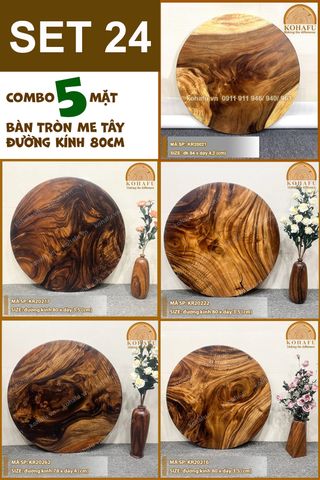 COMBO 5 MẶT BÀN TRÒN CAFE GỖ ME TÂY 80CM - SET 24
