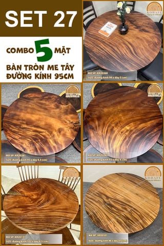 COMBO 5 MẶT BÀN TRÒN GỖ ME TÂY 95CM - SET 27