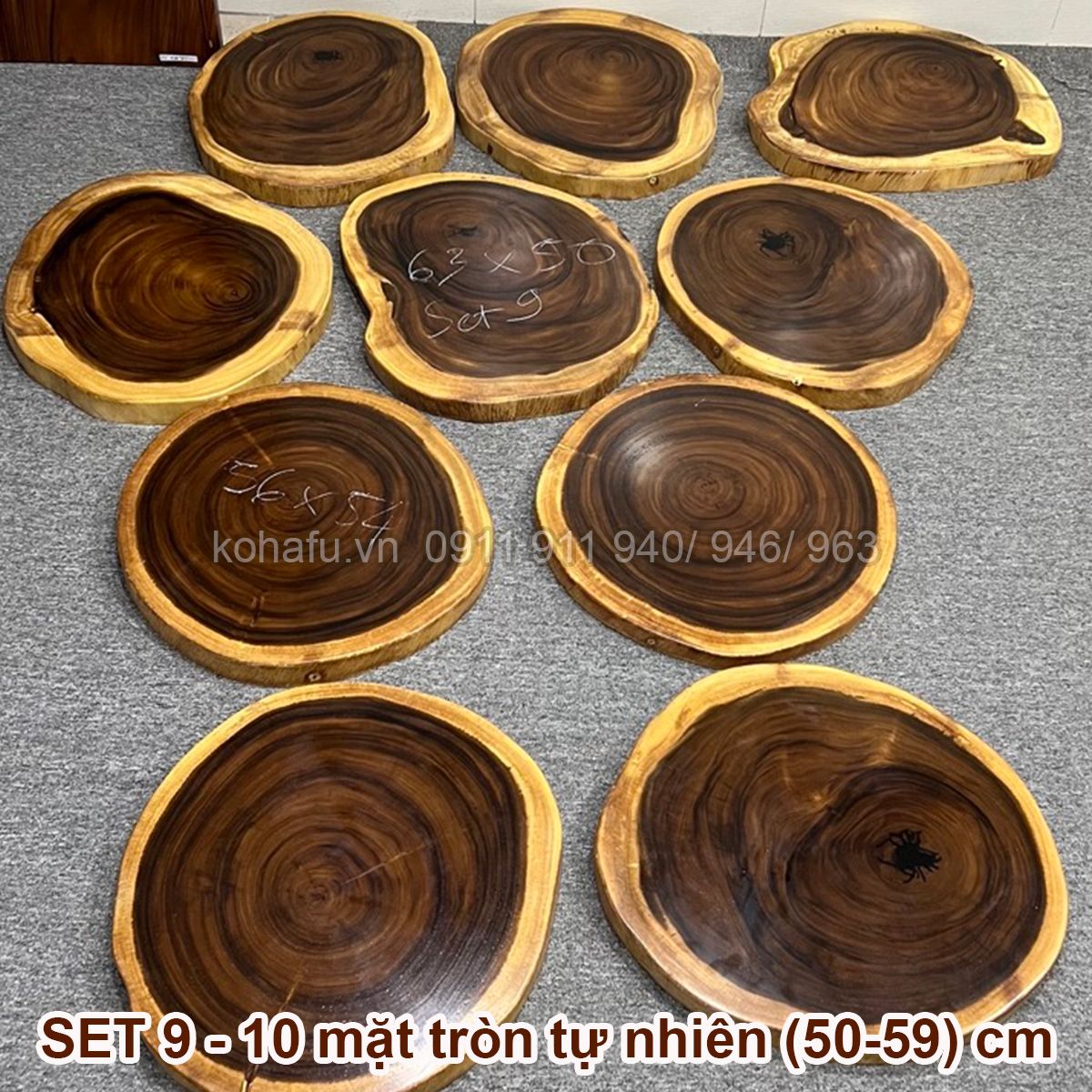 COMBO 10 MẶT BÀN TRÒN TỰ NHIÊN GỖ ME TÂY 50-59CM