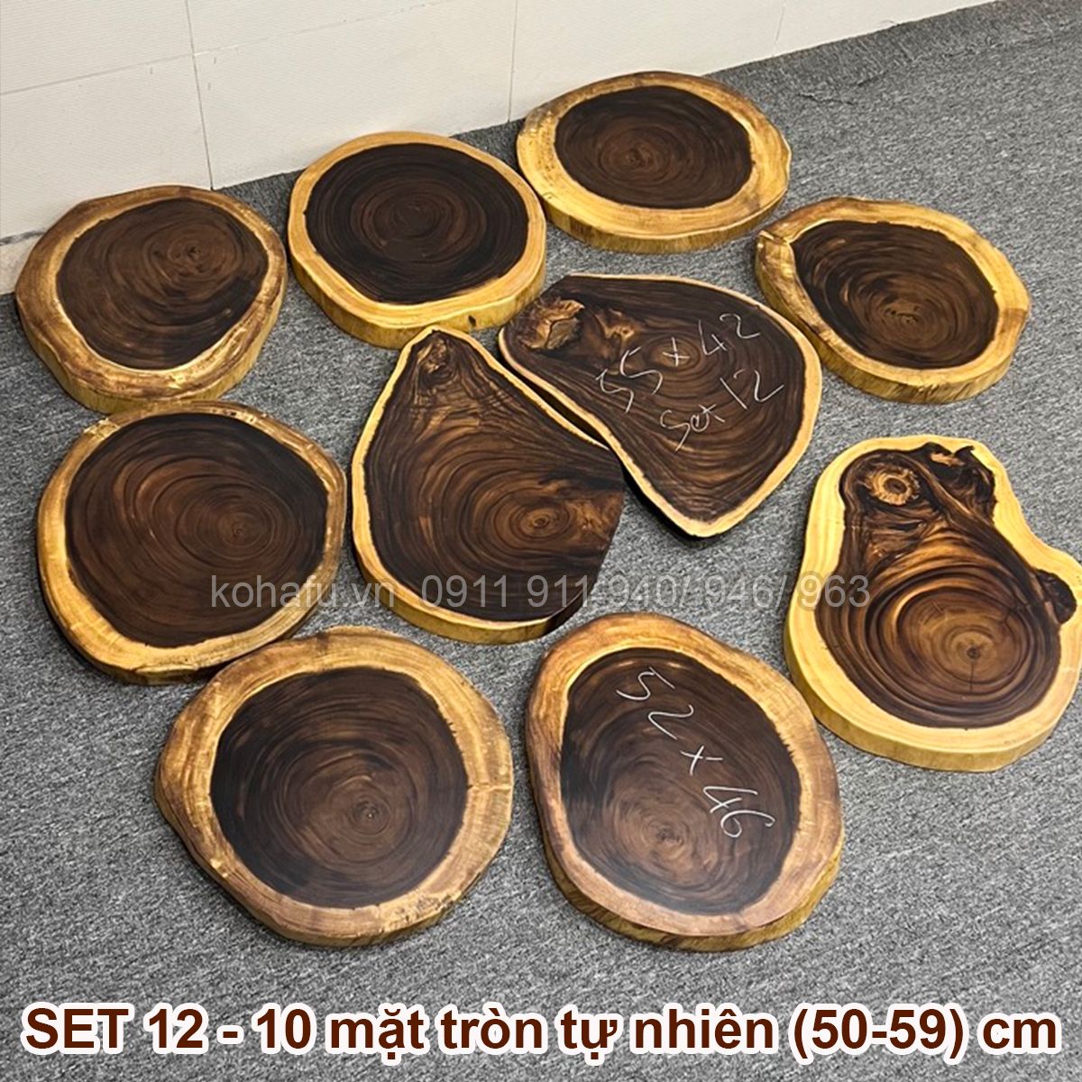 COMBO 10 MẶT BÀN TRÒN TỰ NHIÊN GỖ ME TÂY 50-59CM