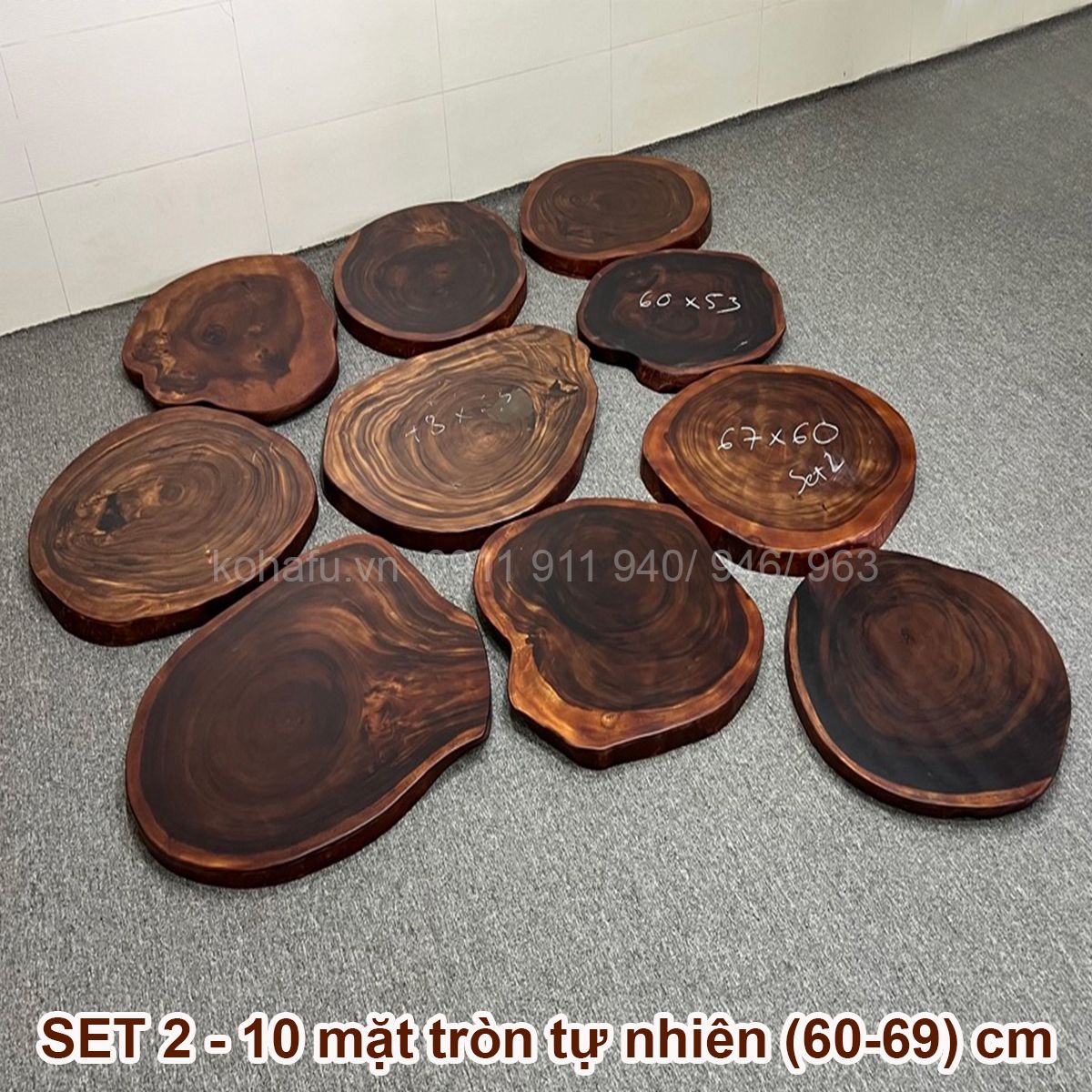COMBO 10 MẶT BÀN TRÒN TỰ NHIÊN GỖ ME TÂY 60-69CM