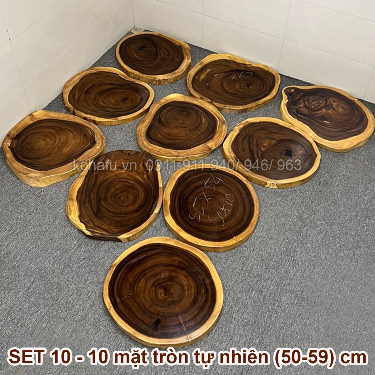 COMBO 10 MẶT BÀN TRÒN TỰ NHIÊN GỖ ME TÂY 50-59CM