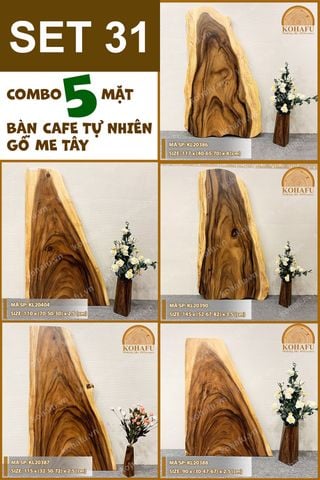 COMBO 5 MẶT BÀN DÀI CAFE GỖ ME TÂY KIỂU DÁNG TỰ NHIÊN - SET 31