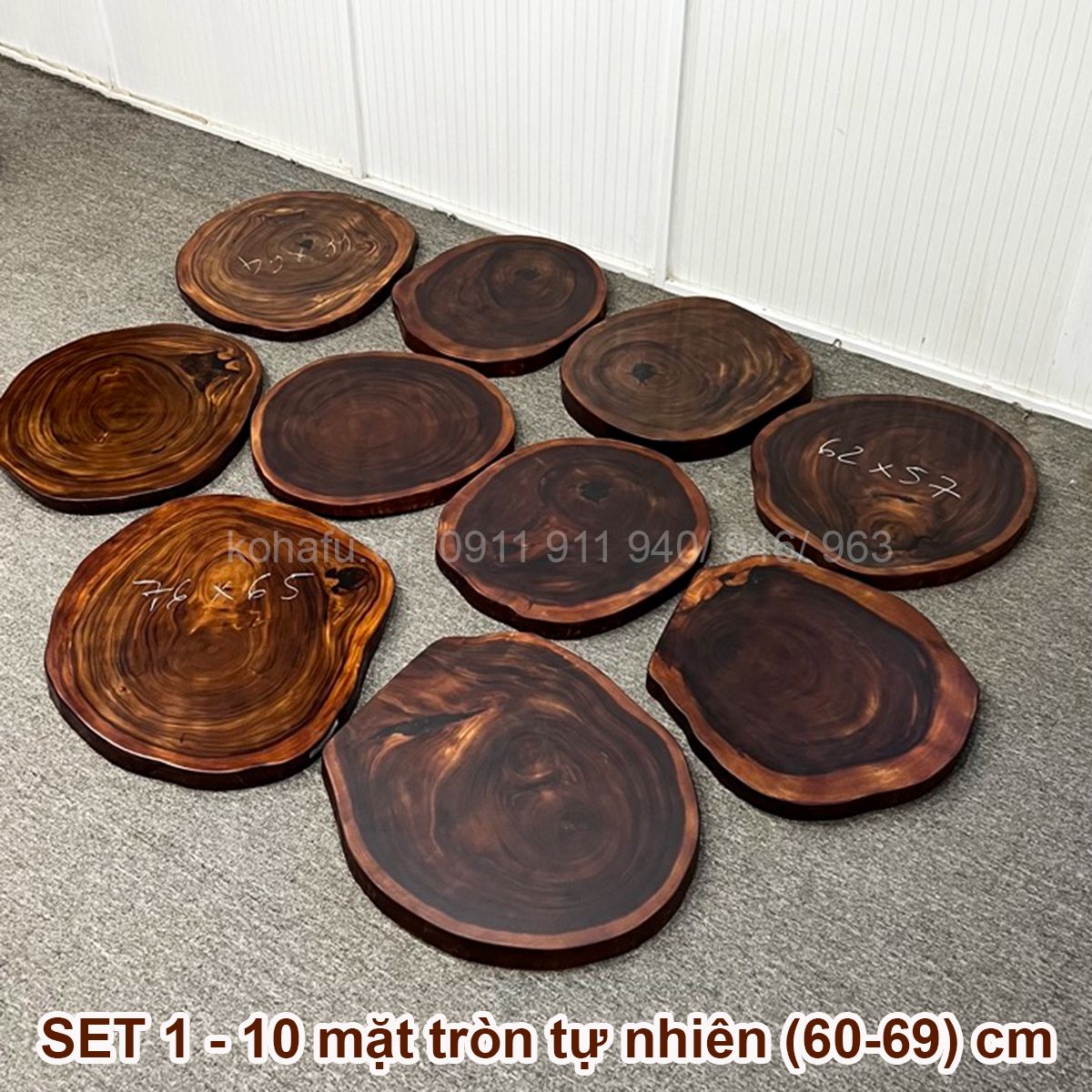 COMBO 10 MẶT BÀN TRÒN TỰ NHIÊN GỖ ME TÂY 60-69CM