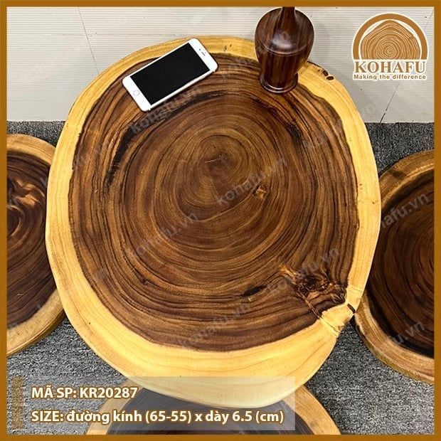 COMBO 6 MẶT BÀN TRÒN TỰ NHIÊN GỖ ME TÂY ĐỘ DÀY 7CM - SET 14