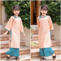 Áo dài bé gái gấm nơ