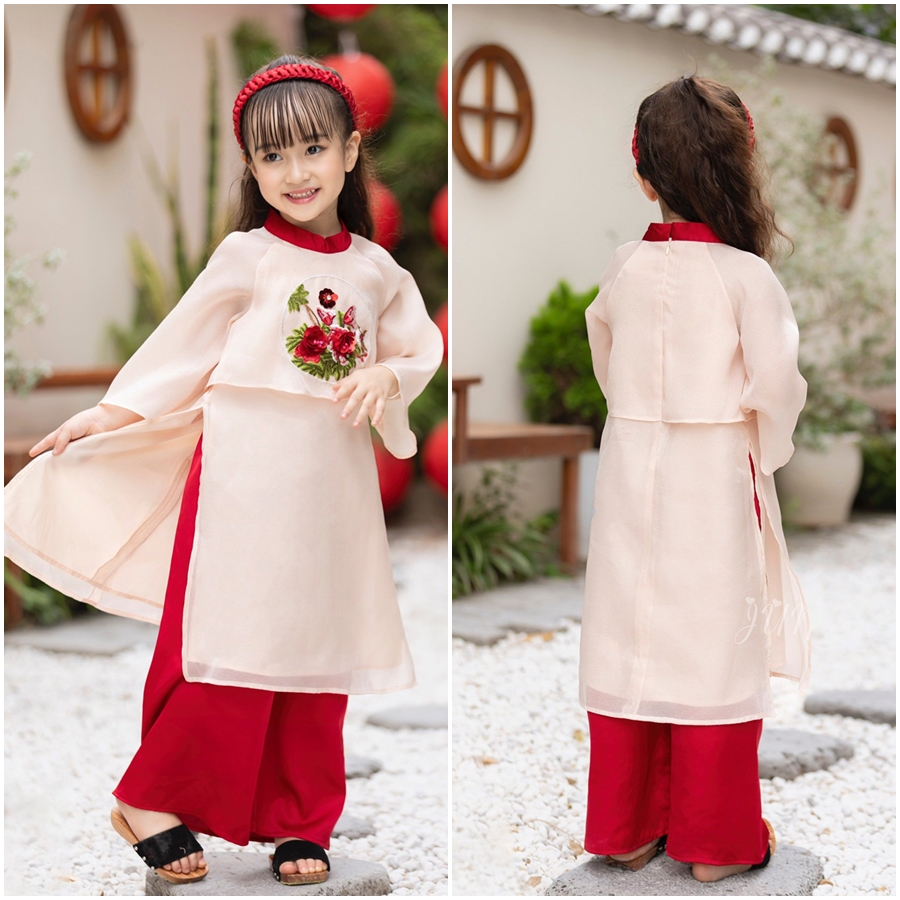 Áo dài bé gái kết hoa