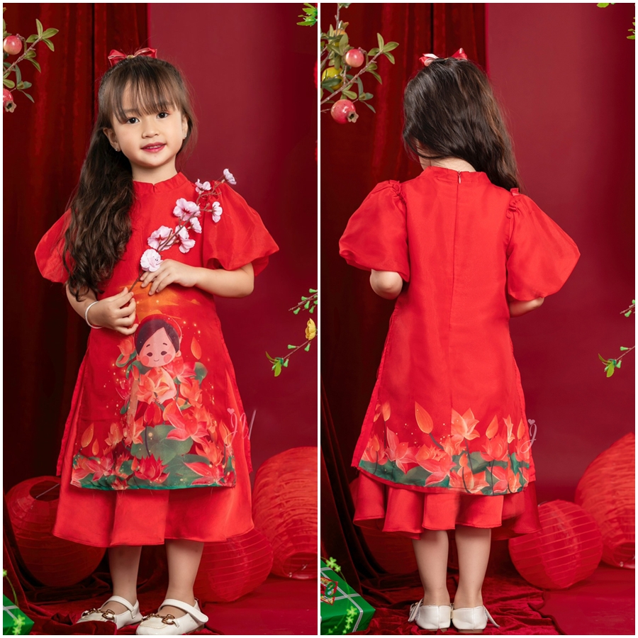 Áo dài họa tiết hoa phối chân váy cho mẹ và bé gái ALBERKIDS cho trẻ em  4,5,6,7,8,9,10,11,12,13,14,15 tuổi [AD01] | Shopee Việt Nam