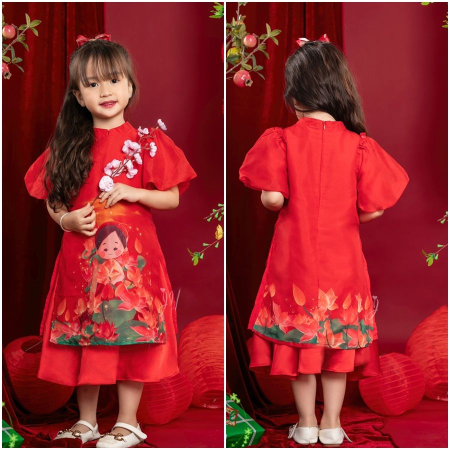 Set váy áo dài tay bồng