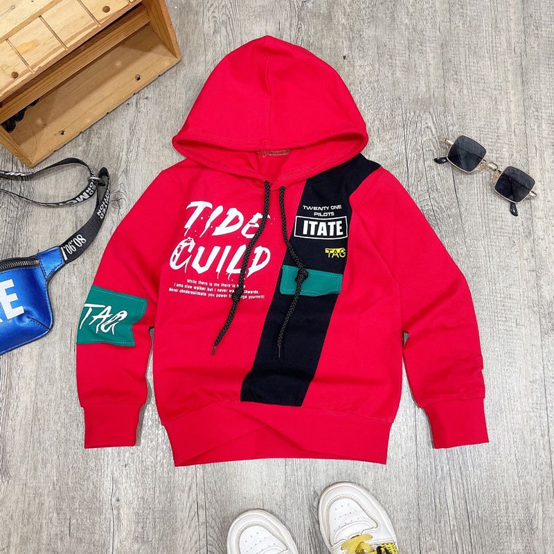 Áo hoodie bé trai phối chữ