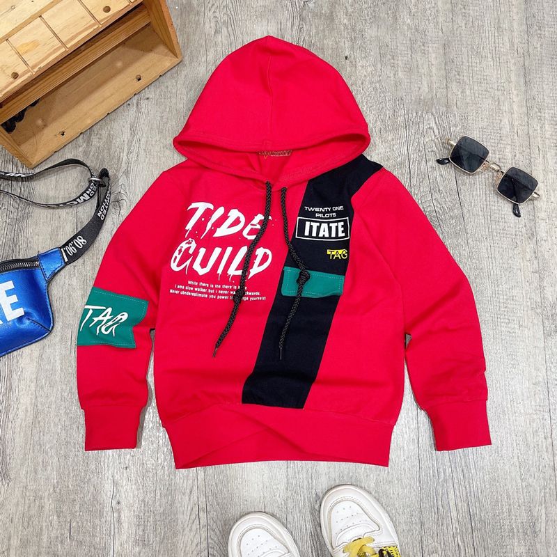 Áo hoodie bé trai phối chữ