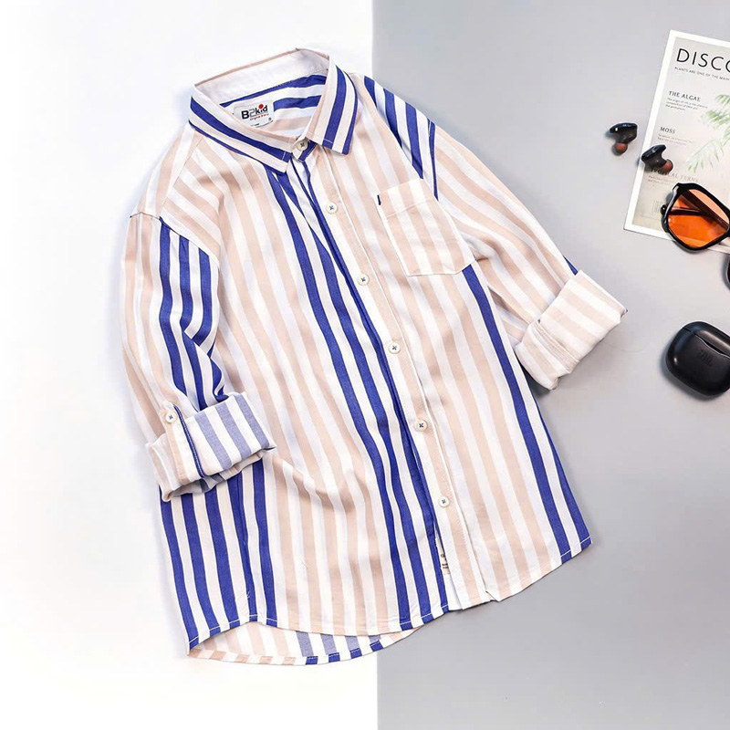 Áo sơ mi bé trai tay dài sọc