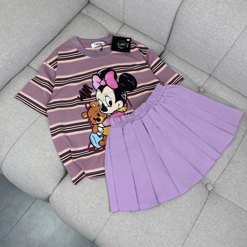 Bộ chân váy xếp li bé gái Mickey