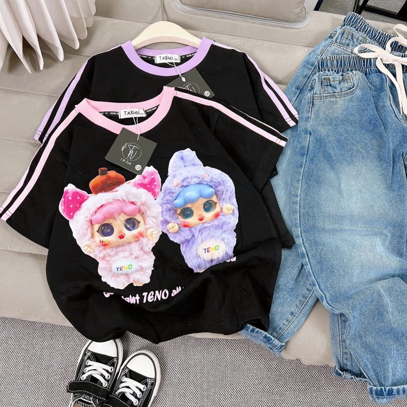 Bộ jean baggy bé gái cặp đôi Baby Three