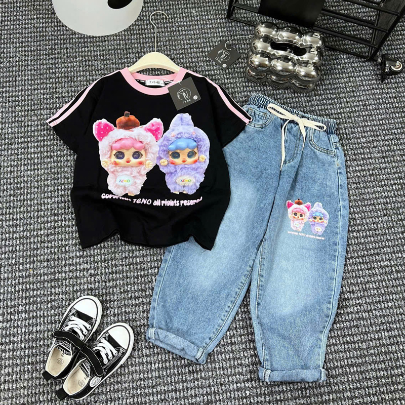 Bộ jean baggy bé gái cặp đôi Baby Three