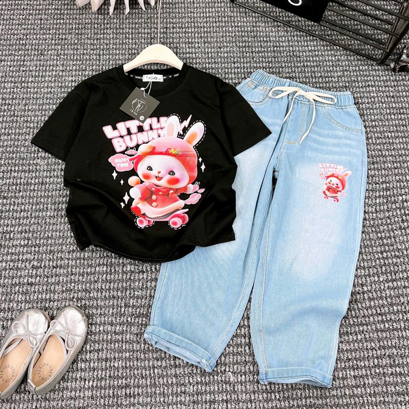 Bộ jean baggy bé gái Little Bunny