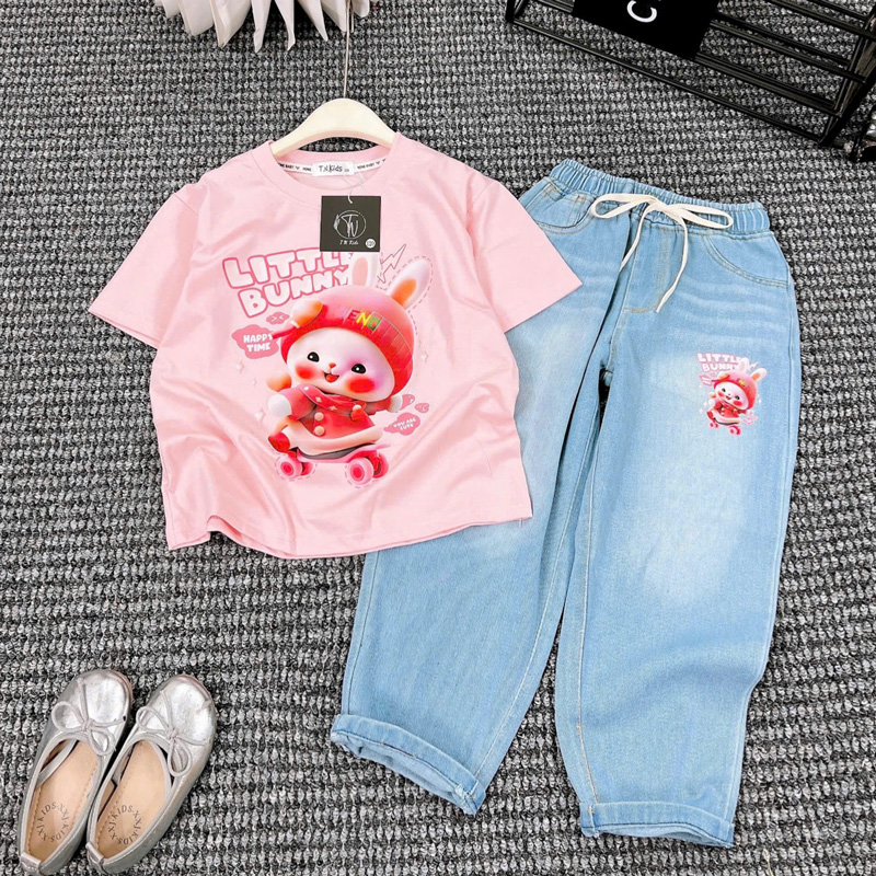 Bộ jean baggy bé gái Little Bunny