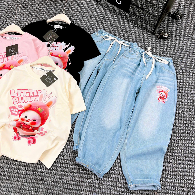 Bộ jean baggy bé gái Little Bunny