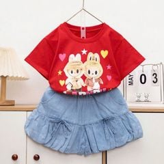 Bộ jean bé gái bí nơ Labubu