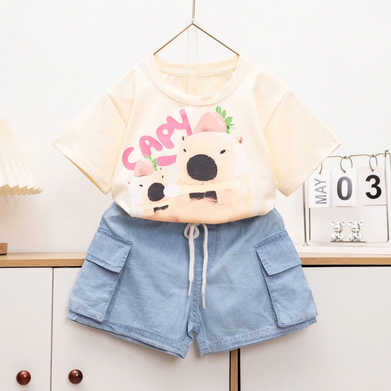 Bộ jean bé gái túi hộp Capybara