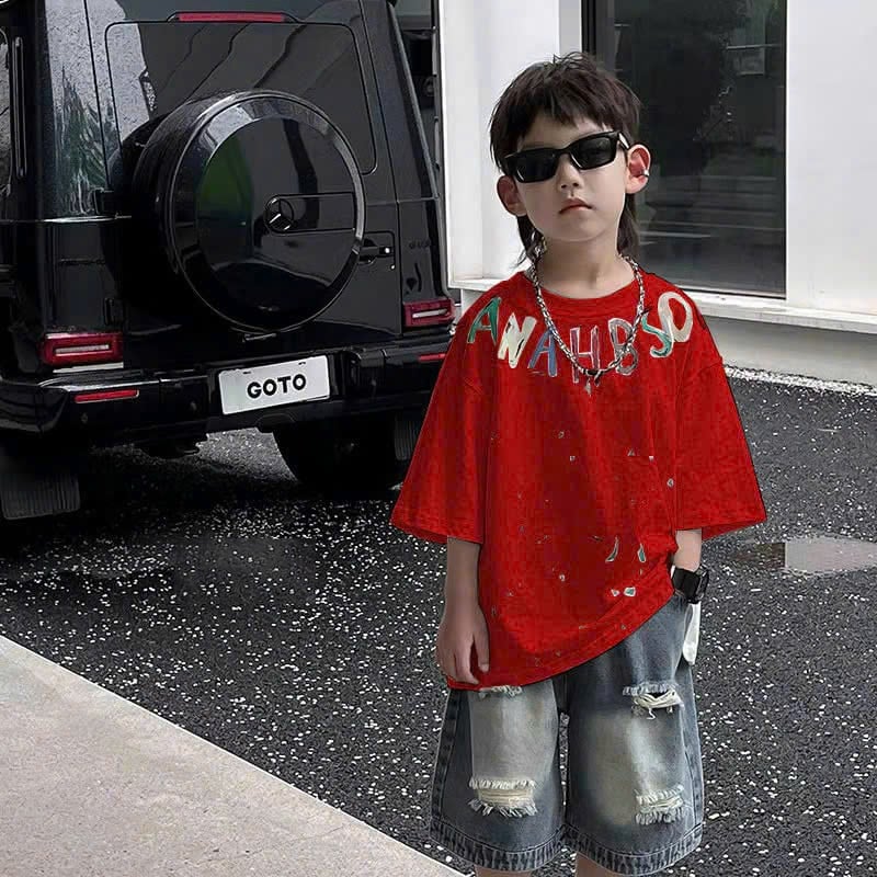 Bộ jean bé trai chữ AHB