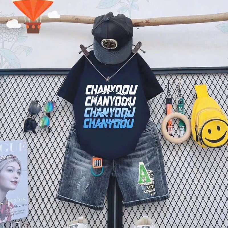 Bộ jean bé trai chữ Chanyoou