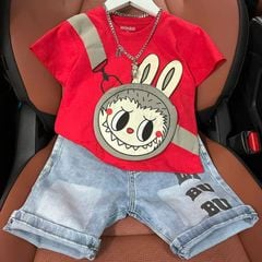 Bộ jean bé trai Labubu túi