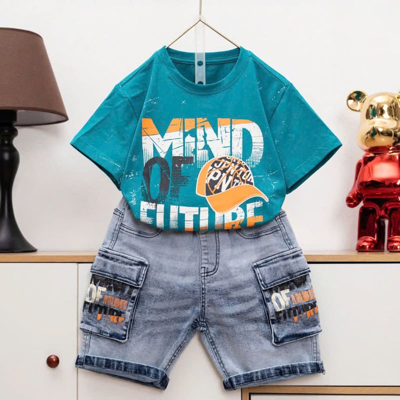 Bộ jean bé trai chữ Mind Of