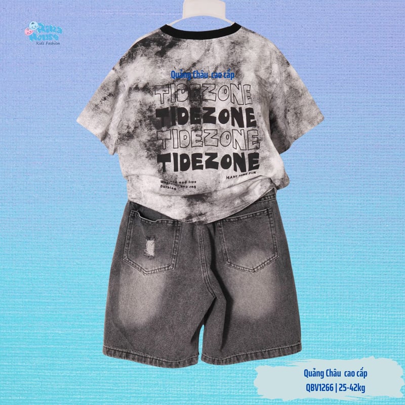 Bộ jean loang bé trai Quảng Châu chữ Good