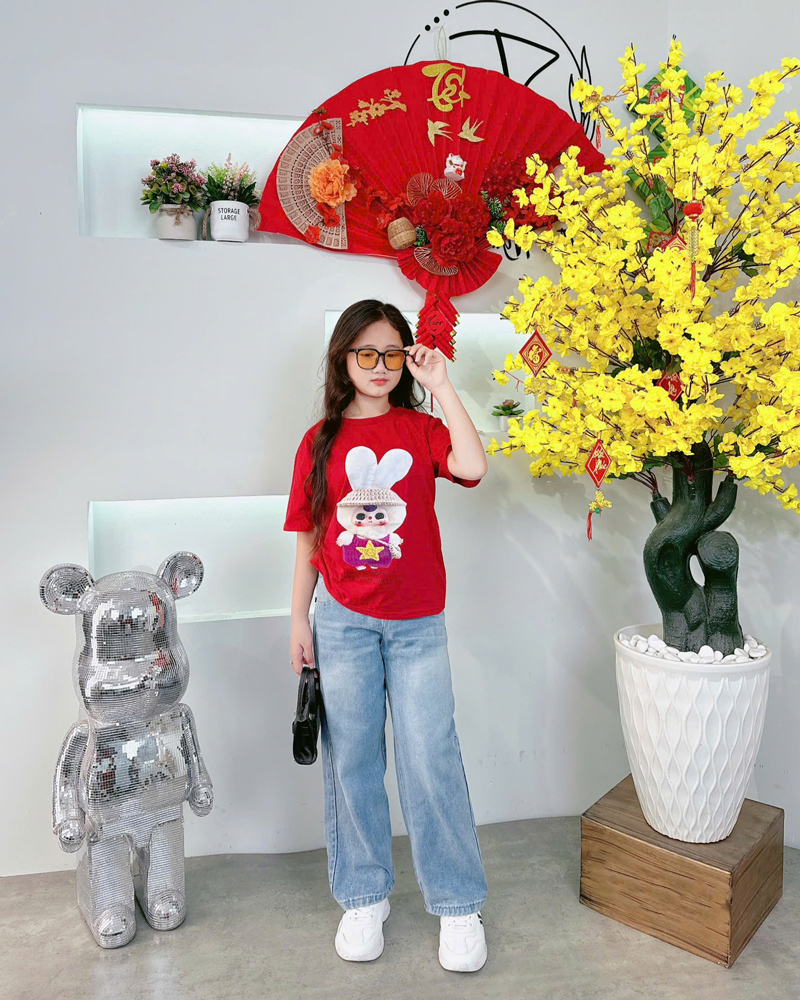 Bộ jean dài bé gái Baby Three nón