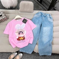 Bộ jean dài bé gái Baby Three nón