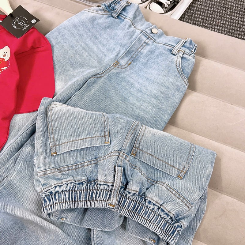 Bộ jean dài bé gái gấu Teno