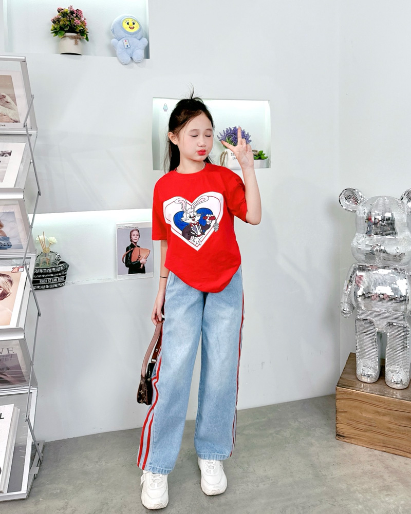 Bộ jean bé gái dài hình thỏ