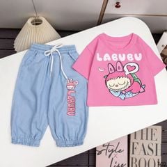 Bộ jean dài bé gái Labubu ngủ tim