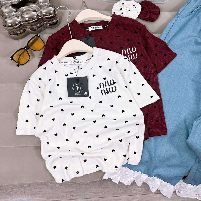 Bộ jean dài bé gái MIU trái tim