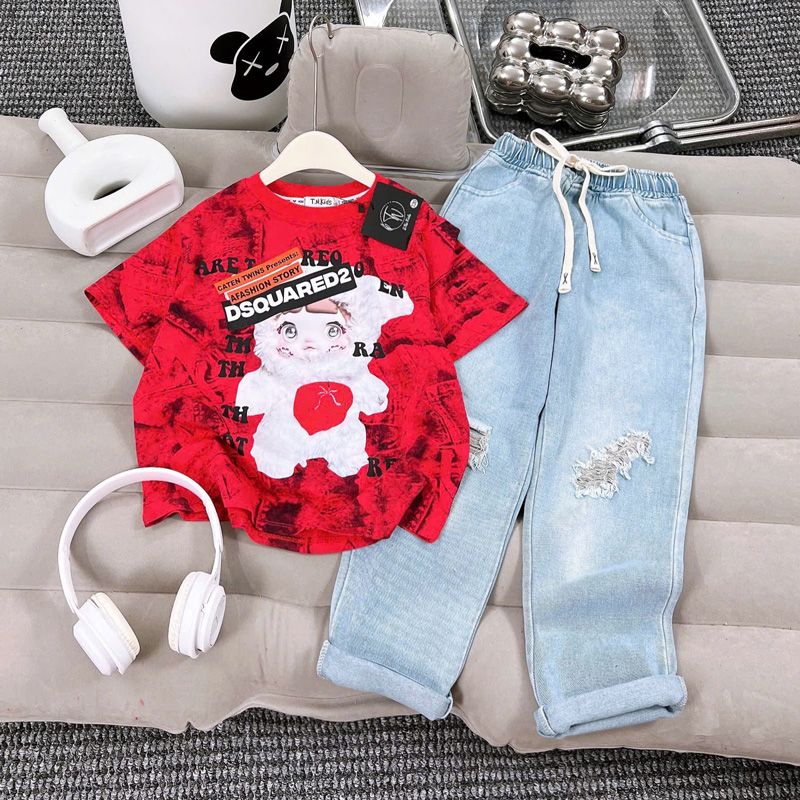 Bộ jean loang dài bé gái DSQ bé Ba (Baby Three)