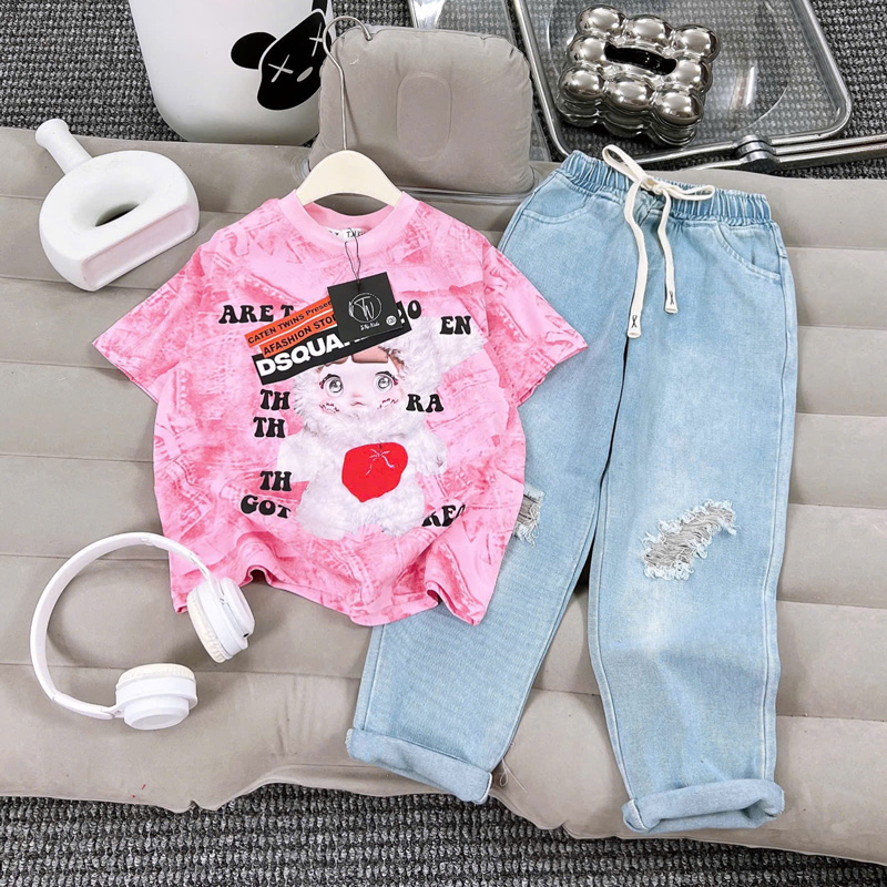 Bộ jean loang dài bé gái DSQ bé Ba (Baby Three)