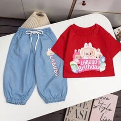 Bộ jean lửng bé gái Labubu Birthday