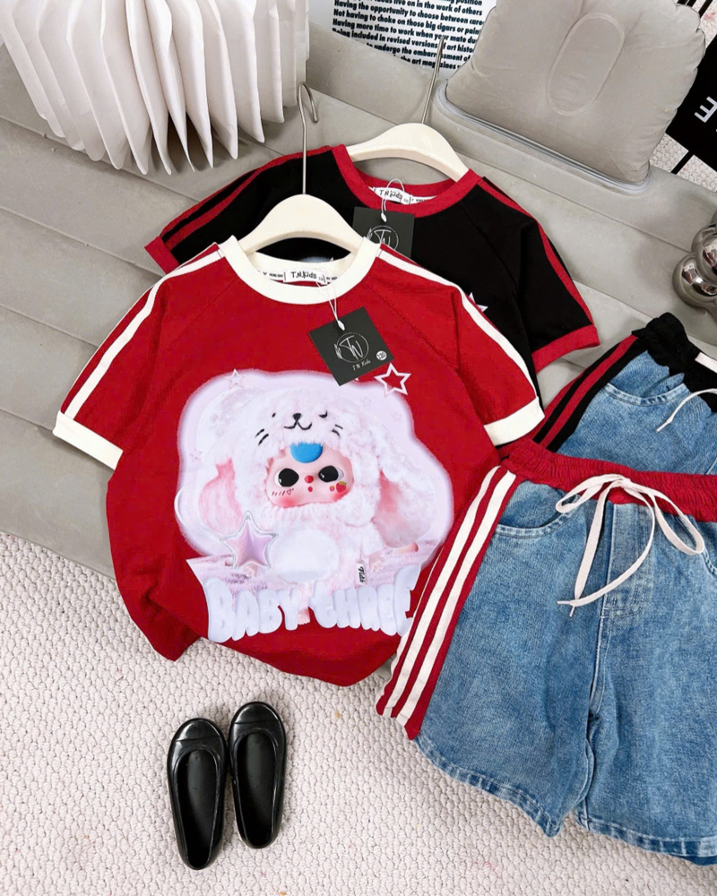 Bộ jean ngố bé gái Baby Three tuyết
