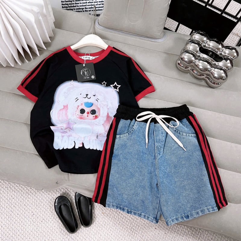 Bộ jean ngố bé gái Baby Three tuyết