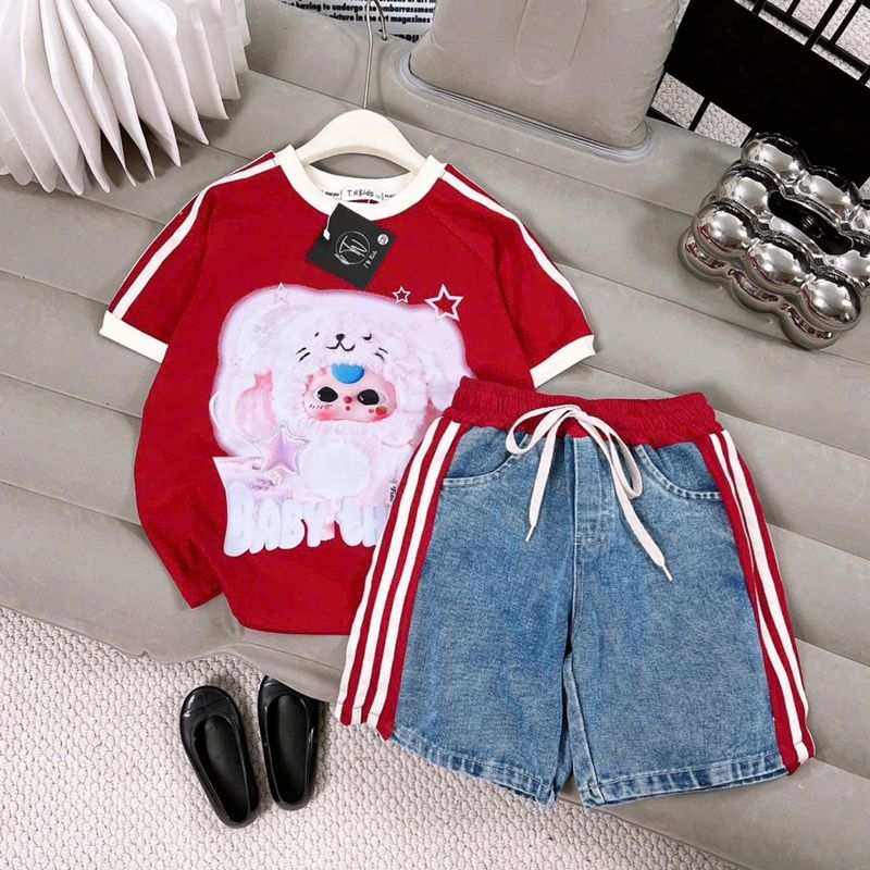 Bộ jean ngố bé gái Baby Three tuyết