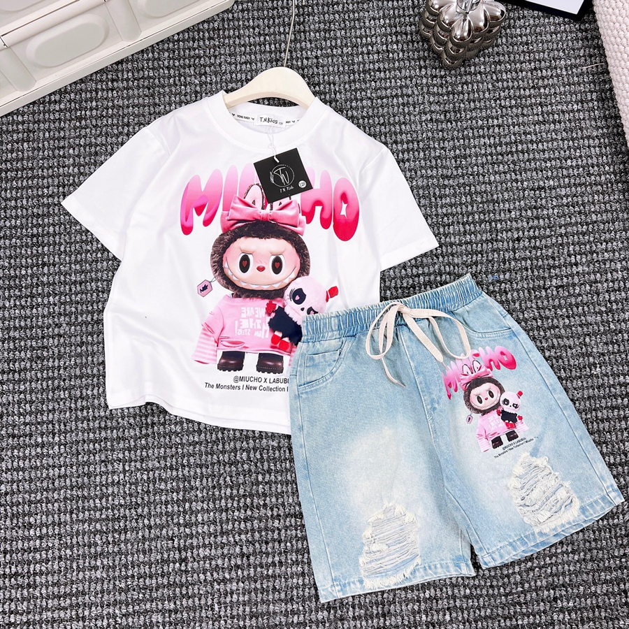 Bộ jean ngố bé gái Labubu