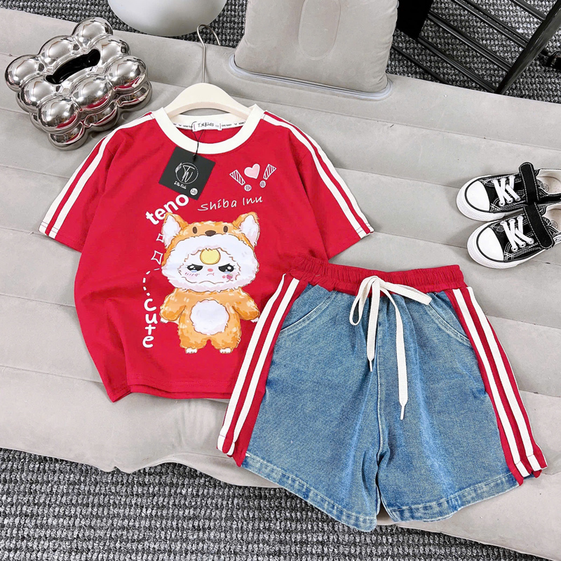 Bộ short jean bé gái Baby Three Teno