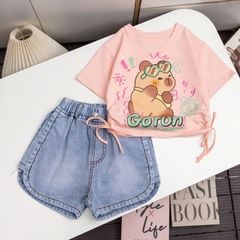 Bộ short jean bé gái Capy dây rút