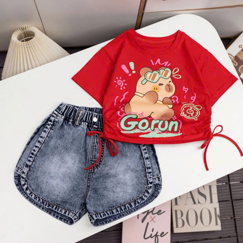 Bộ short jean bé gái Capy dây rút