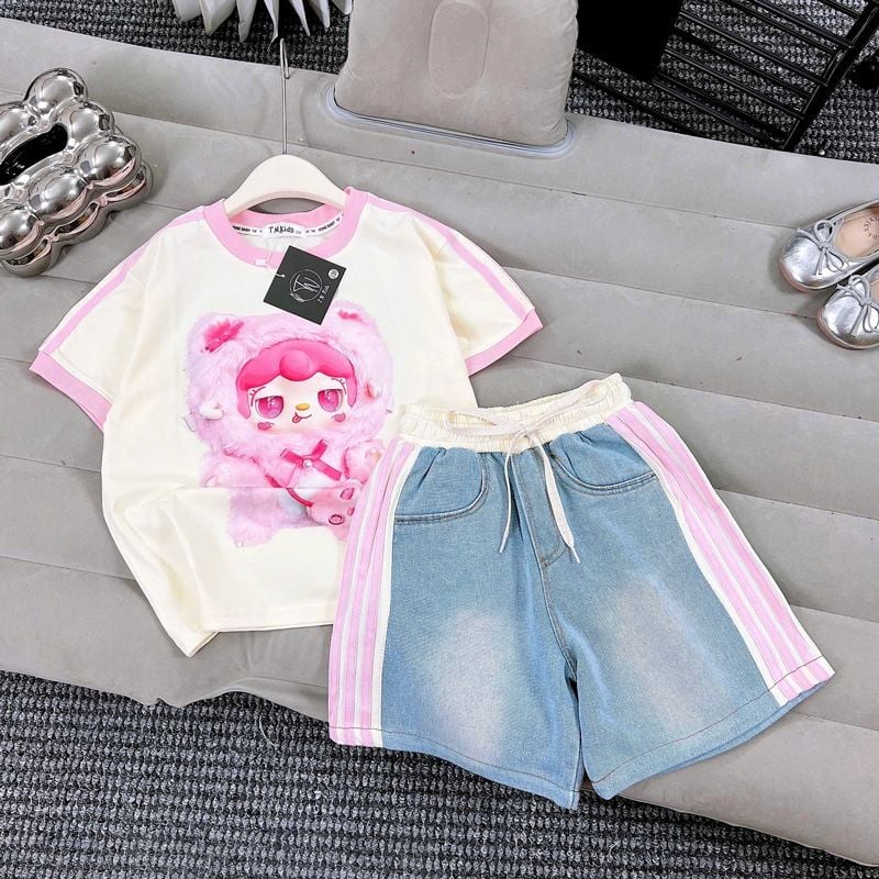 Bộ short jean bé gái hình Yooki